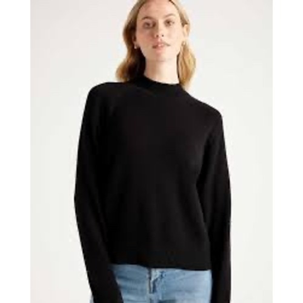 Quince | Mockneck Sweater Small Black 100% Organic Cotton Raglan Knit